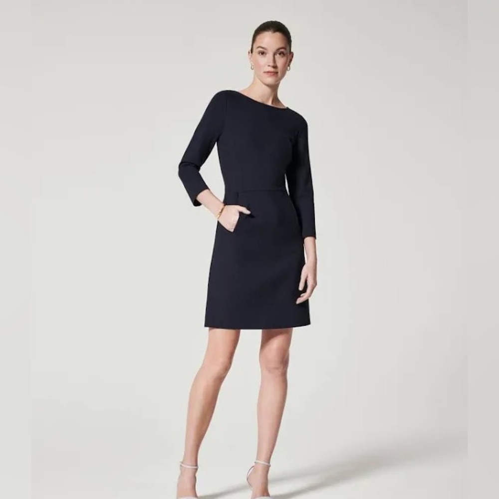 Spanx Perfect A-Line 3/4 Sleeve Dress in Black